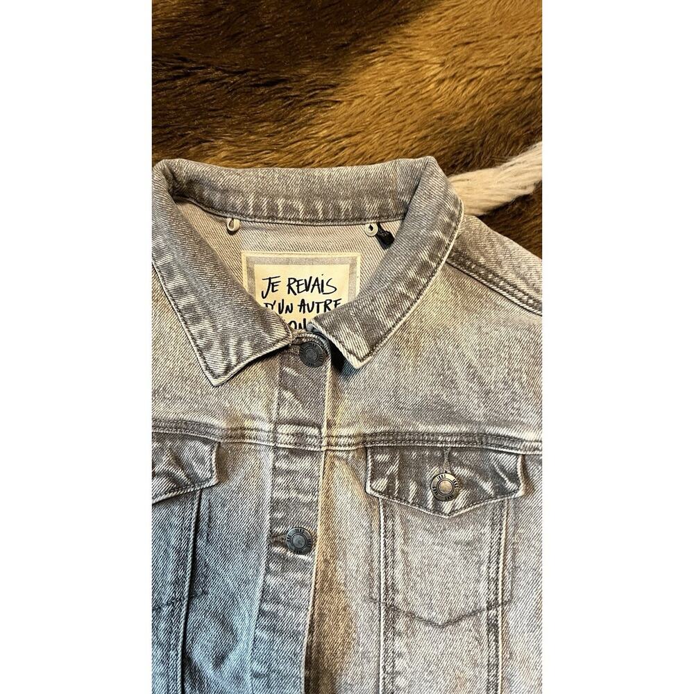 IKKS Kids Denim Jacket Size 12 Gray Born to Rock Graphic Jean Jacket For Girls